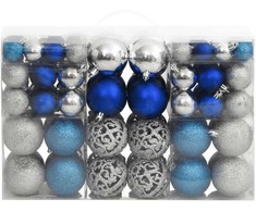 Kalėdiniai žaisliukai, 100vnt., mėlyni ir sabriniai, 3/4/6cm