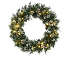 Kalėdinis vainikas su LED lemputėmis, žalios spalvos, 60cm, PVC