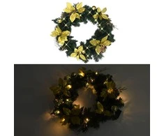 Kalėdinis vainikas su LED lemputėmis, žalios spalvos, 60cm, PVC
