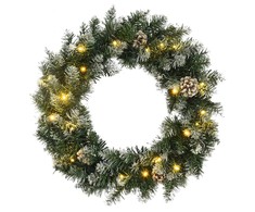 Kalėdinis vainikas su LED lemputėmis, žalios spalvos, 45cm, PVC