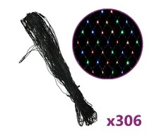 Kalėdinių lempučių tinklas, 3x3m, 306 įvairių spalvų LED