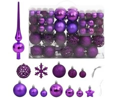 Kalėdinių žaisliukų rinkinys, 111vnt., violetinis, polistirenas