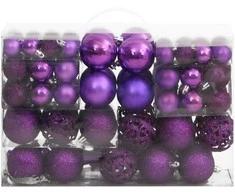 Kalėdinių žaisliukų rinkinys, 111vnt., violetinis, polistirenas