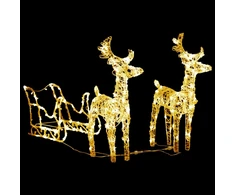 Kalėdų dekoracija elniai ir rogės, 130cm, akrilas, 160 LED