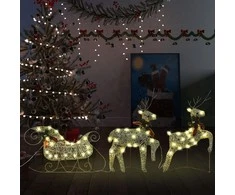 Kalėdų dekoracija elniai ir rogės, auksinės spalvos, 60 LED