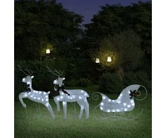 Kalėdų dekoracija elniai ir rogės, baltos spalvos, 60 LED