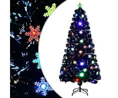 Kalėdų eglutė su LED snaigėmis, juoda, 150cm, optinis pluoštas