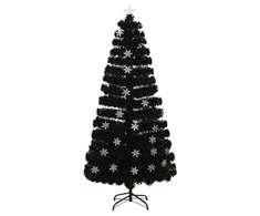 Kalėdų eglutė su LED snaigėmis, juoda, 150cm, optinis pluoštas