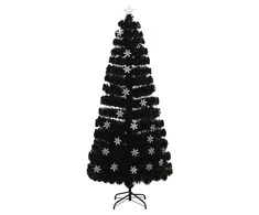 Kalėdų eglutė su LED snaigėmis, juoda, 180cm, optinis pluoštas