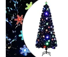 Kalėdų eglutė su LED snaigėmis, juoda, 210cm, optinis pluoštas