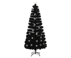 Kalėdų eglutė su LED snaigėmis, juoda, 210cm, optinis pluoštas