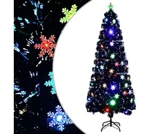 Kalėdų eglutė su LED snaigėmis, juoda, 240cm, optinis pluoštas