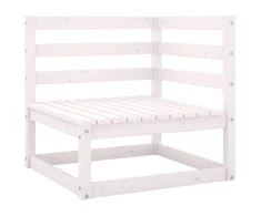 Kampinė sodo sofa, baltos spalvos, pušies medienos masyvas