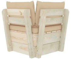 Kampinė sodo sofa iš palečių su pagalvėlėmis, impregnuota eglė