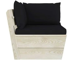 Kampinė sodo sofa iš palečių su pagalvėlėmis, impregnuota eglė