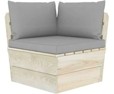 Kampinė sodo sofa iš palečių su pagalvėlėmis, impregnuota eglė