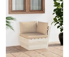Kampinė sodo sofa iš palečių su pagalvėlėmis, impregnuota eglė