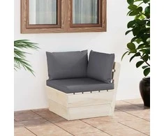 Kampinė sodo sofa iš palečių su pagalvėlėmis, impregnuota eglė