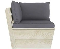 Kampinė sodo sofa iš palečių su pagalvėlėmis, impregnuota eglė