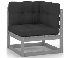 Kampinė sodo sofa su antracito pagalvėlėmis, pušies masyvas