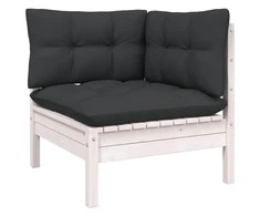 Kampinė sodo sofa su pagalvėlėmis, balta, pušies masyvas