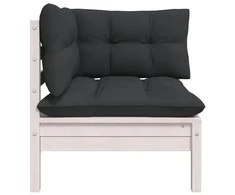 Kampinė sodo sofa su pagalvėlėmis, balta, pušies masyvas