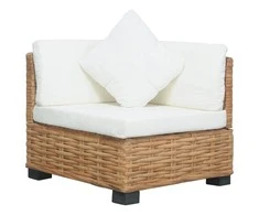 Kampinė sofa su pagalvėlėmis, natūralus ratanas