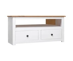 Kampinė TV spintelė Panama, balta, 93x49x49cm, pušies masyvas