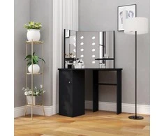 Kampinis kosmetinis staliukas su LED, juodas, 111x54x141,5cm