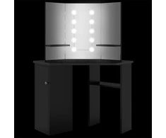 Kampinis kosmetinis staliukas su LED, juodas, 111x54x141,5cm