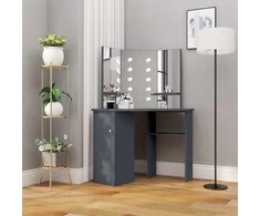 Kampinis kosmetinis staliukas su LED, pilkas, 111x54x141,5cm