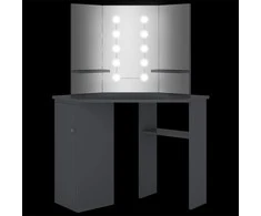 Kampinis kosmetinis staliukas su LED, pilkas, 111x54x141,5cm
