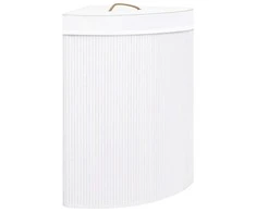 Kampinis skalbinių krepšys, baltos spalvos, bambukas, 60l
