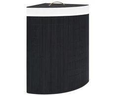 Kampinis skalbinių krepšys, juodos spalvos, bambukas, 60l
