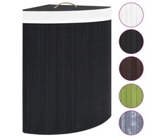 Kampinis skalbinių krepšys, juodos spalvos, bambukas, 60l