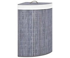 Kampinis skalbinių krepšys, pilkos spalvos, bambukas, 60l