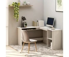 Kampinis stalas, baltas, 120x140x75cm, mediena, L formos