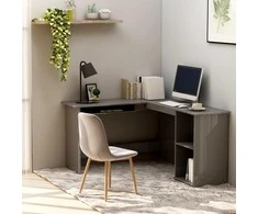 Kampinis stalas, pilkas, 120x140x75cm, MDP, L formos, blizgus
