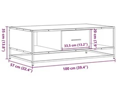 Kavos staliukas, dūminis, 100x57x35cm, apdirbta mediena/metalas