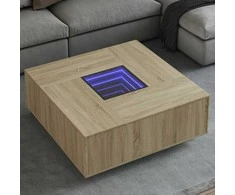 Kavos staliukas su Infinity LED, ąžuolo, 100x100x40cm