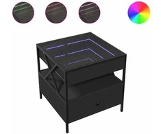 Kavos staliukas su Infinity LED lemputėmis, juodas, 50x50x51cm