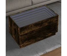 Kavos staliukas su Infinity LED lemputėmis, dūminis, 90x50x50cm