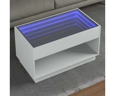 Kavos staliukas su Infinity LED lemputėmis, baltas, 90x50x50cm