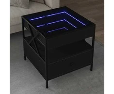 Kavos staliukas su Infinity LED lemputėmis, juodas, 50x50x51cm
