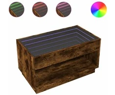 Kavos staliukas su Infinity LED lemputėmis, dūminis, 90x50x50cm