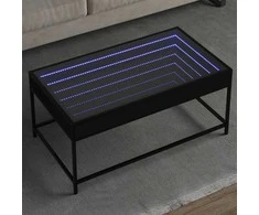 Kavos staliukas su Infinity LED lemputėmis, juodas, 90x50x41cm
