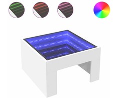 Kavos staliukas su Infinity LED lemputėmis, baltas, 50x50x30cm