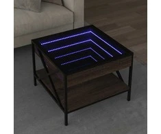 Kavos staliukas su Infinity LED lemputėmis, rudas, 50x50x38cm