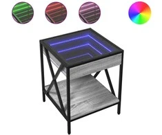 Kavos staliukas su Infinity LED lemputėmis, pilkas, 40x40x49cm