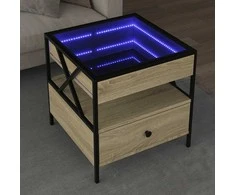 Kavos staliukas su Infinity LED lemputėmis, ąžuolo, 50x50x51cm